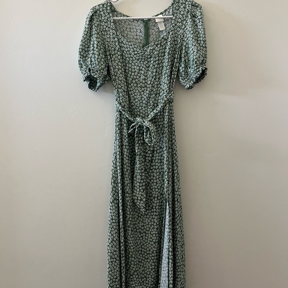 H&M green floral dress with leg slit